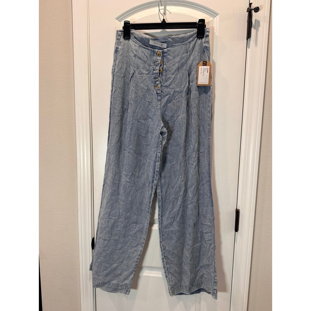 Billy T Wide Leg Pants Womens Size M Blue NWT Pleated Button Front BT2508B